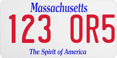 MA license plate 123OR5