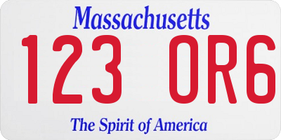 MA license plate 123OR6