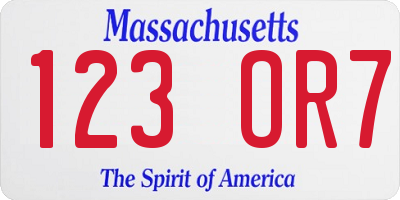MA license plate 123OR7