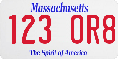 MA license plate 123OR8