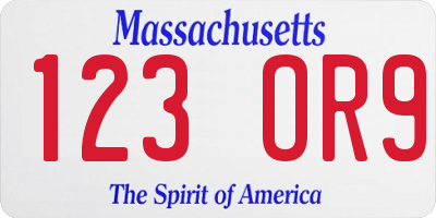MA license plate 123OR9