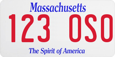 MA license plate 123OS0
