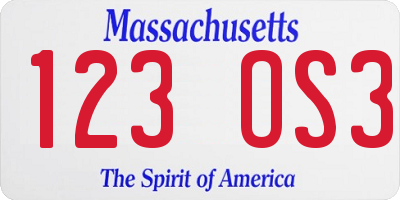 MA license plate 123OS3