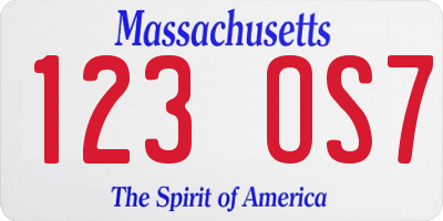 MA license plate 123OS7