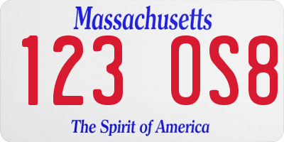 MA license plate 123OS8