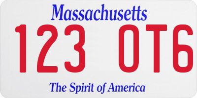 MA license plate 123OT6