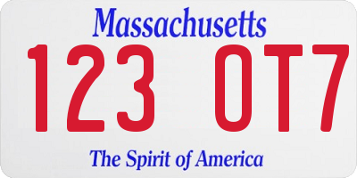 MA license plate 123OT7