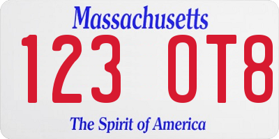 MA license plate 123OT8