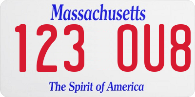 MA license plate 123OU8