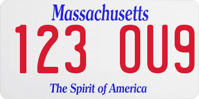 MA license plate 123OU9