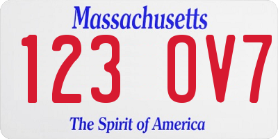 MA license plate 123OV7