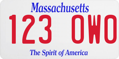 MA license plate 123OW0