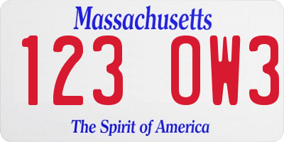 MA license plate 123OW3