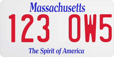 MA license plate 123OW5