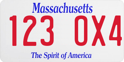MA license plate 123OX4