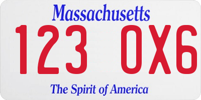 MA license plate 123OX6