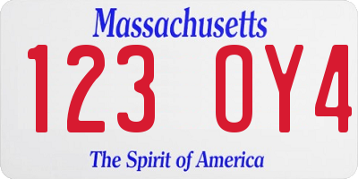 MA license plate 123OY4