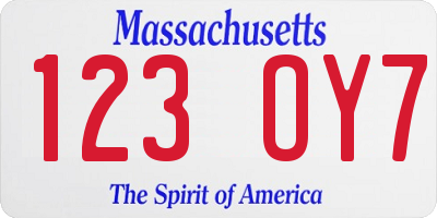 MA license plate 123OY7