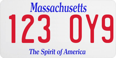 MA license plate 123OY9