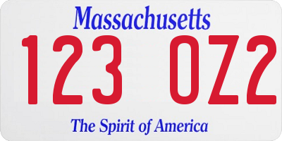 MA license plate 123OZ2
