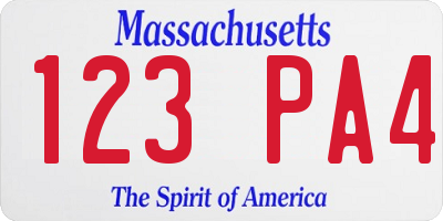 MA license plate 123PA4