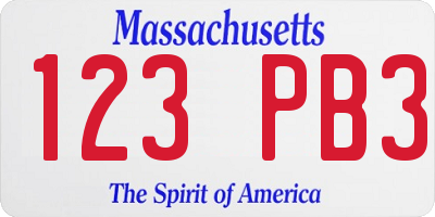 MA license plate 123PB3