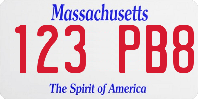 MA license plate 123PB8