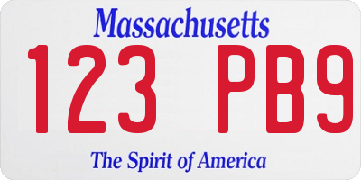 MA license plate 123PB9