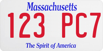 MA license plate 123PC7