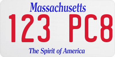 MA license plate 123PC8