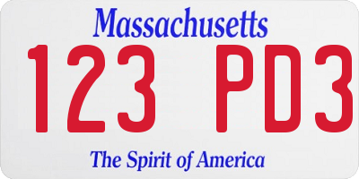 MA license plate 123PD3