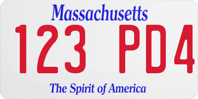 MA license plate 123PD4