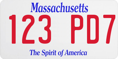 MA license plate 123PD7
