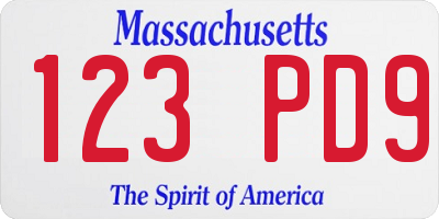 MA license plate 123PD9