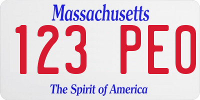 MA license plate 123PE0