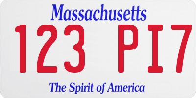 MA license plate 123PI7