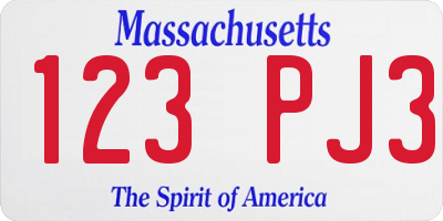 MA license plate 123PJ3