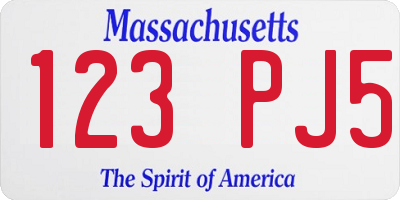 MA license plate 123PJ5