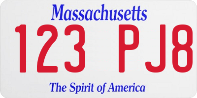 MA license plate 123PJ8