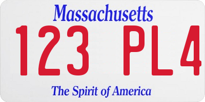 MA license plate 123PL4