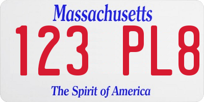 MA license plate 123PL8