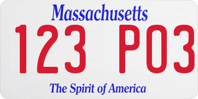 MA license plate 123PO3