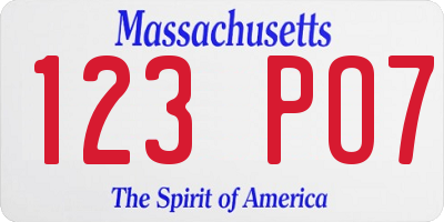 MA license plate 123PO7