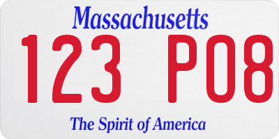 MA license plate 123PO8