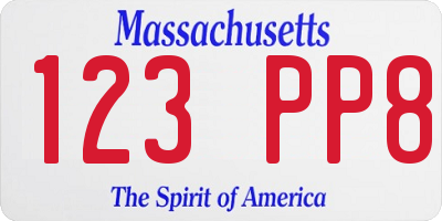 MA license plate 123PP8