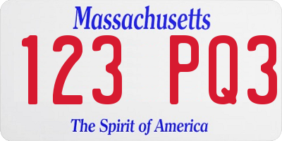 MA license plate 123PQ3