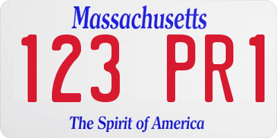 MA license plate 123PR1