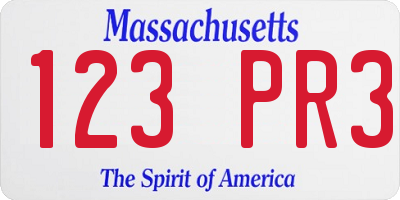 MA license plate 123PR3