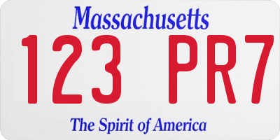MA license plate 123PR7