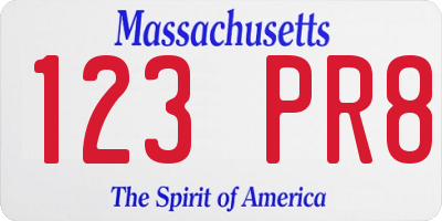 MA license plate 123PR8